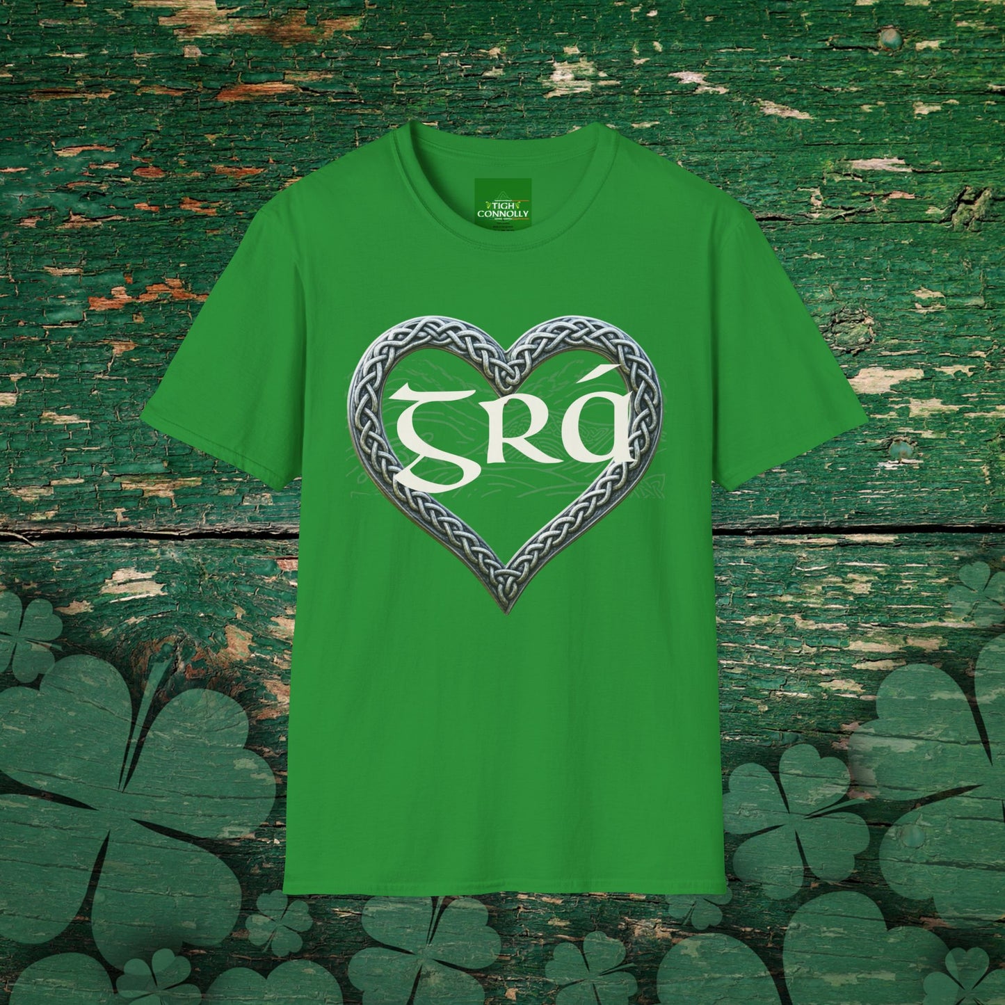 Grá T-Shirt - Diarmuid & Gráinne Edition with Celtic Knot Heart (Unisex Gildan 64000)
