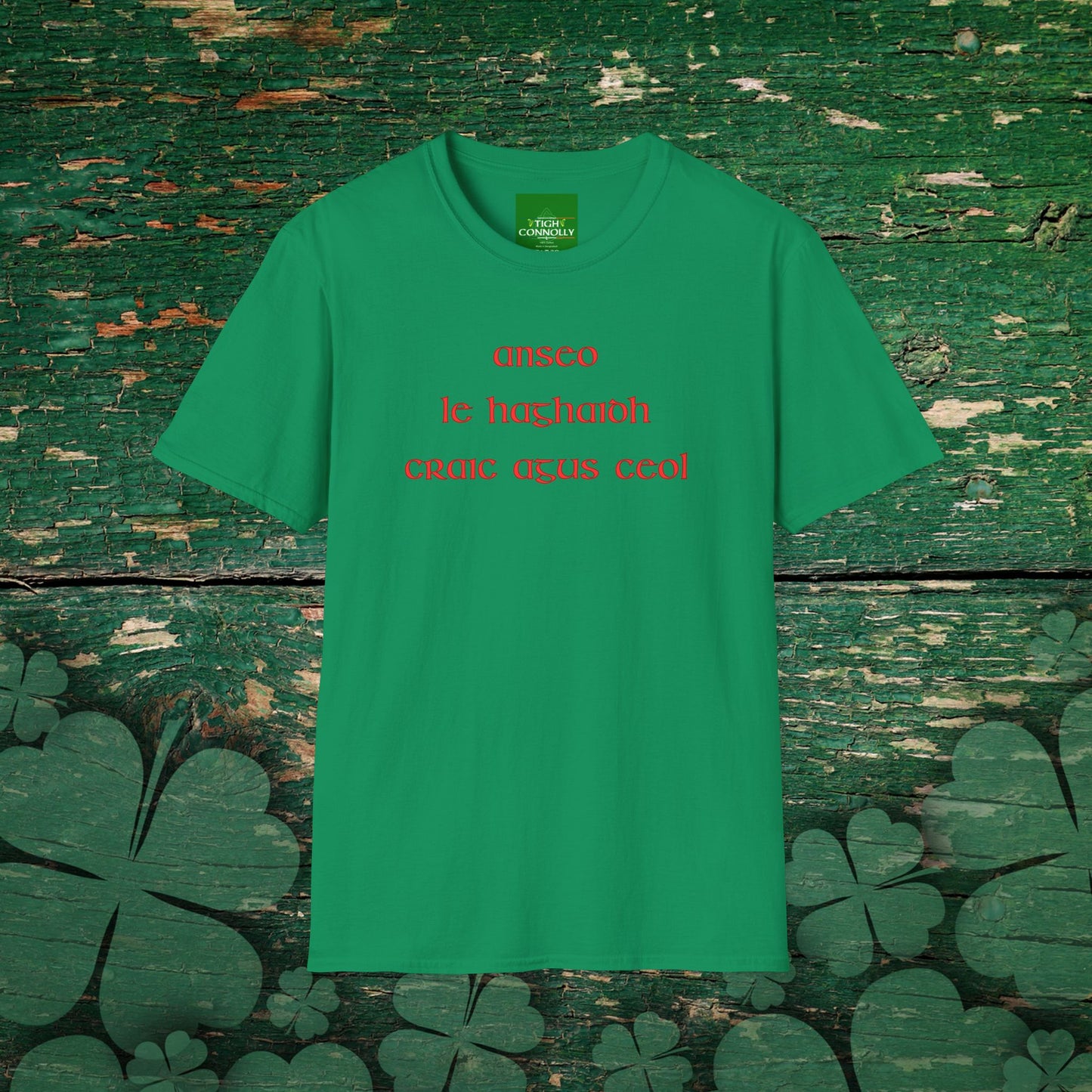 Anseo Le Haghaidh Craic agus Ceol" (Here for Craic and Music) T-shirt