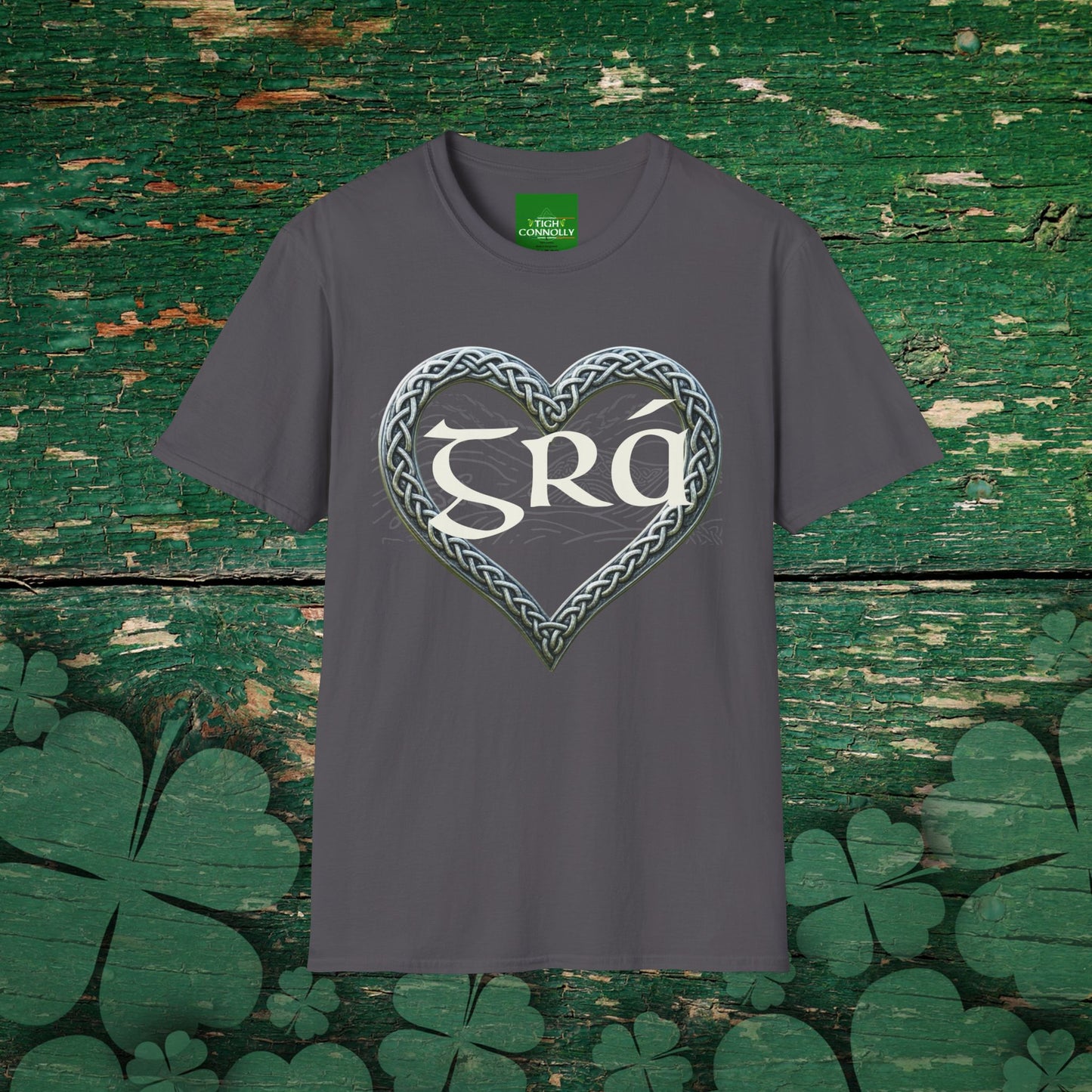 Grá T-Shirt - Diarmuid & Gráinne Edition with Celtic Knot Heart (Unisex Gildan 64000)