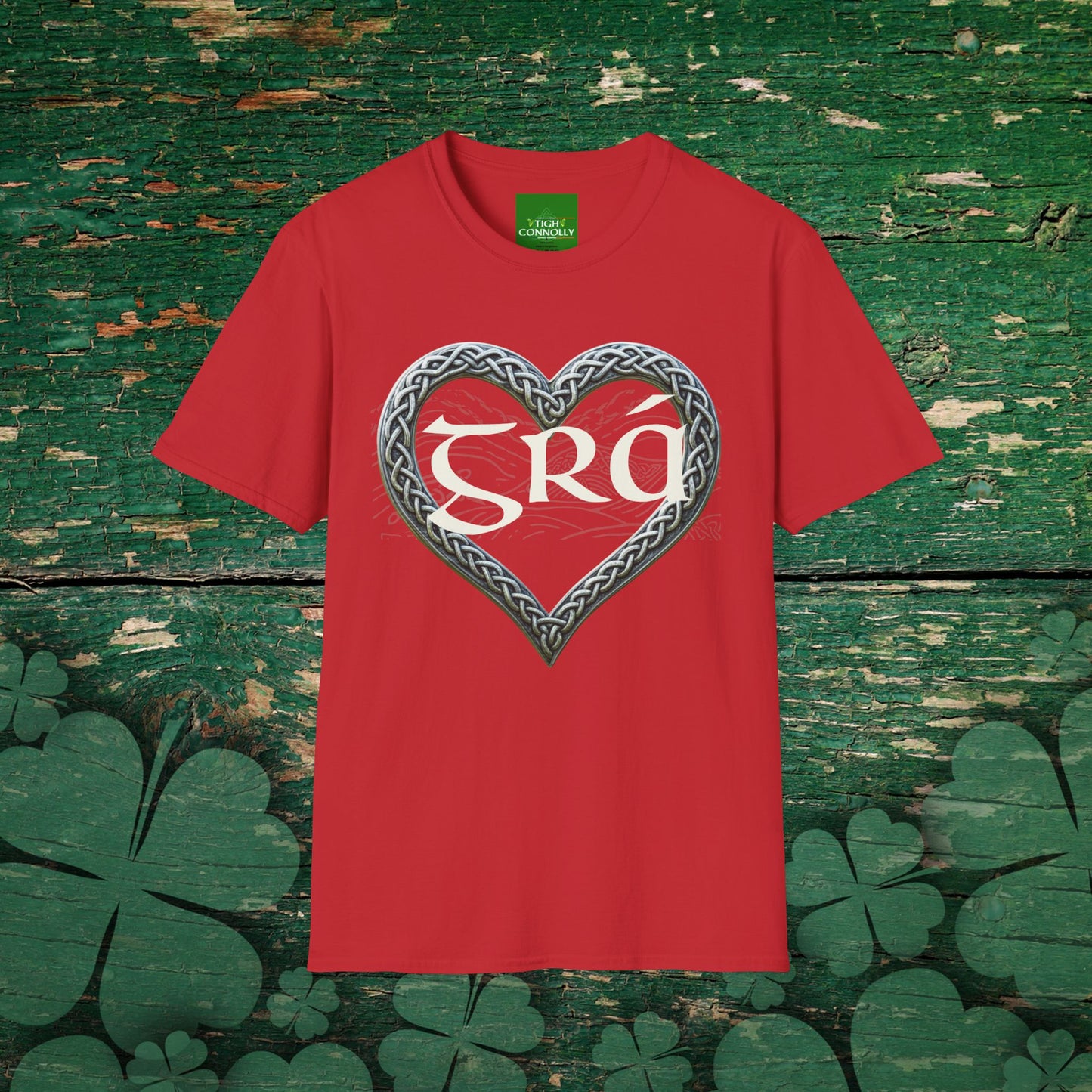Grá T-Shirt - Diarmuid & Gráinne Edition with Celtic Knot Heart (Unisex Gildan 64000)