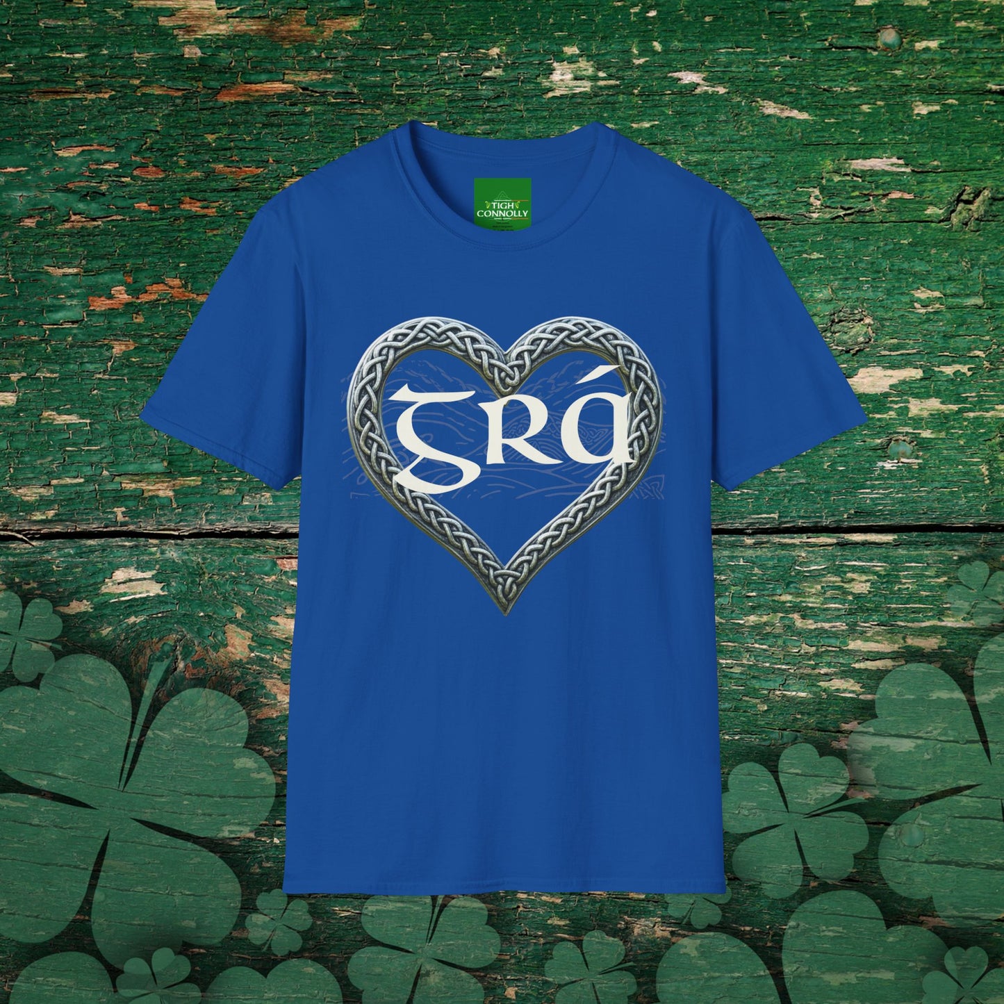 Grá T-Shirt - Diarmuid & Gráinne Edition with Celtic Knot Heart (Unisex Gildan 64000)